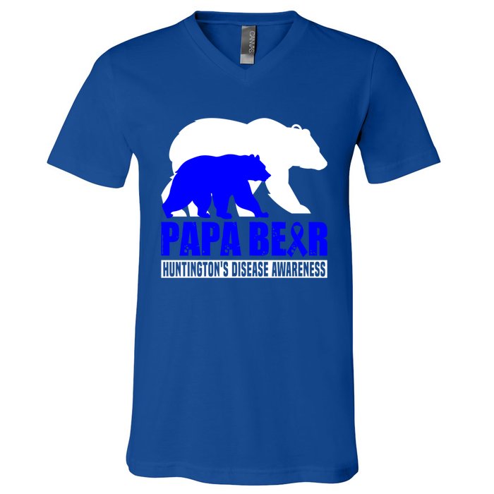 HuntingtonS Disease Awareness Papa Bear Blue Support Father Gift V-Neck T-Shirt