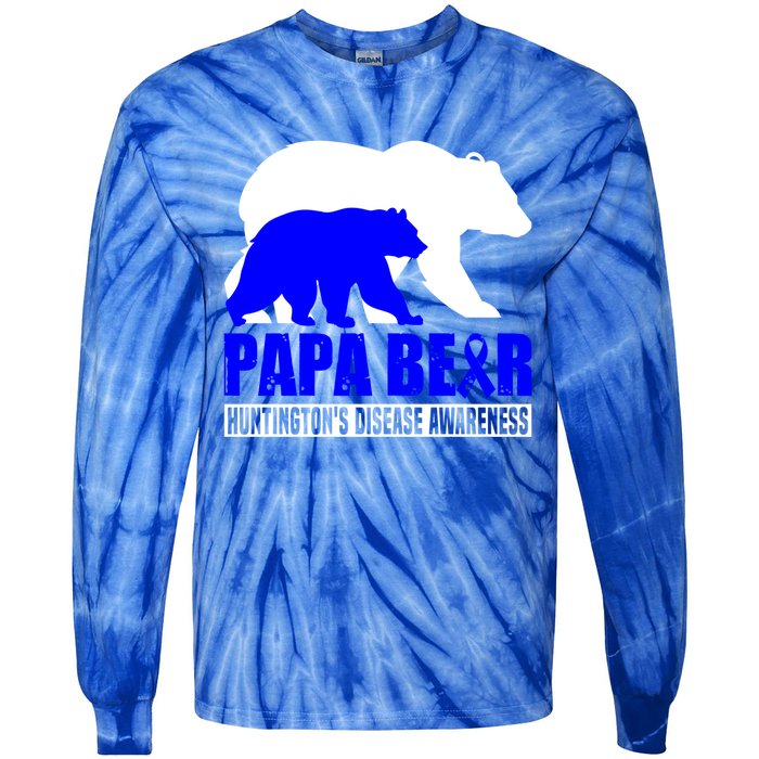 HuntingtonS Disease Awareness Papa Bear Blue Support Father Gift Tie-Dye Long Sleeve Shirt