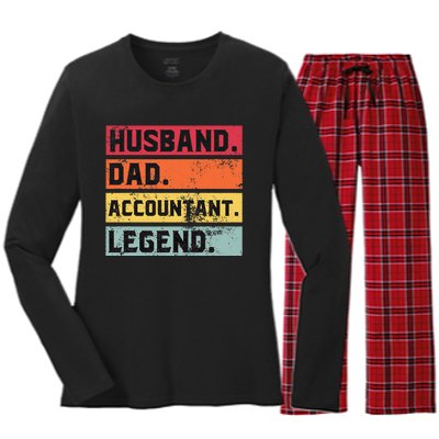 Husband Dad Accountant Legend Funny Accounting CPA Father Women's Long Sleeve Flannel Pajama Set 