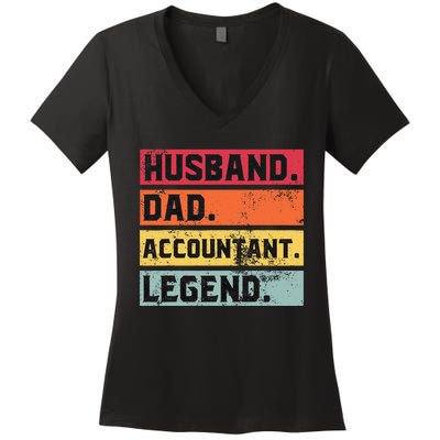 Husband Dad Accountant Legend Funny Accounting CPA Father Women's V-Neck T-Shirt