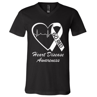 Heart Disease Awareness We Wear Red In February Go Red Heart V-Neck T-Shirt