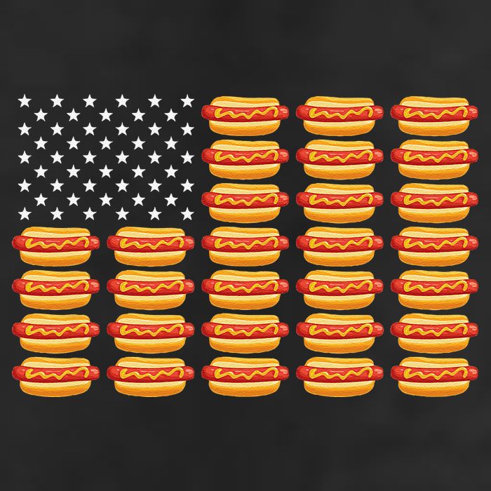 Hot Dog American Flag July 4th Patriotic Summer BBQ Funny 7 Panel Mesh Trucker Snapback Hat
