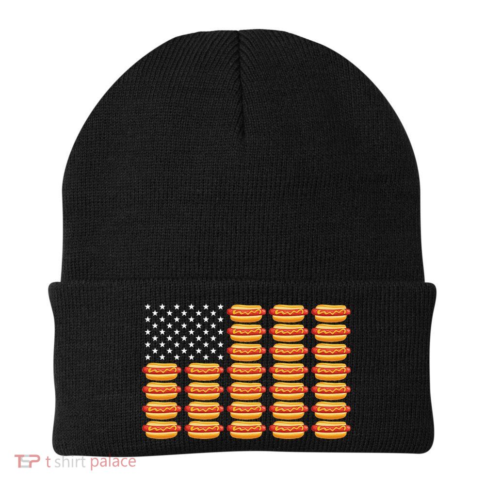 Hot Dog American Flag July 4th Patriotic Summer BBQ Funny Beanie
