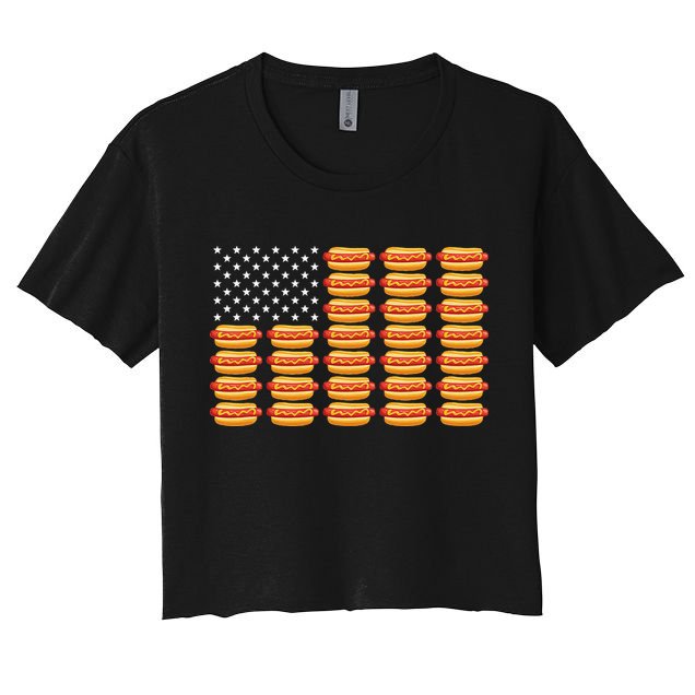 Hot Dog American Flag July 4th Patriotic Summer BBQ Funny Crop Top