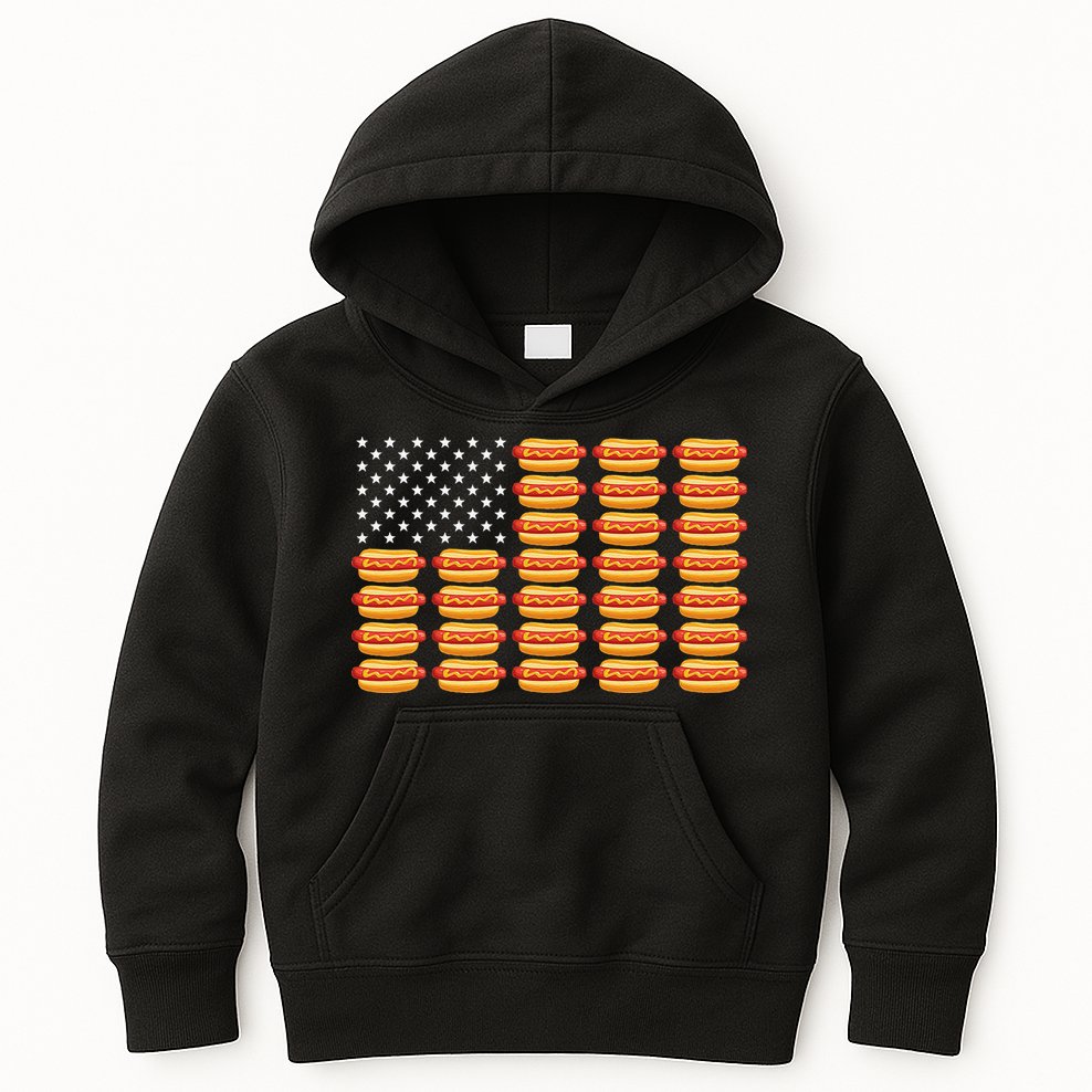 Hot Dog American Flag July 4th Patriotic Summer BBQ Funny Kids Hoodie
