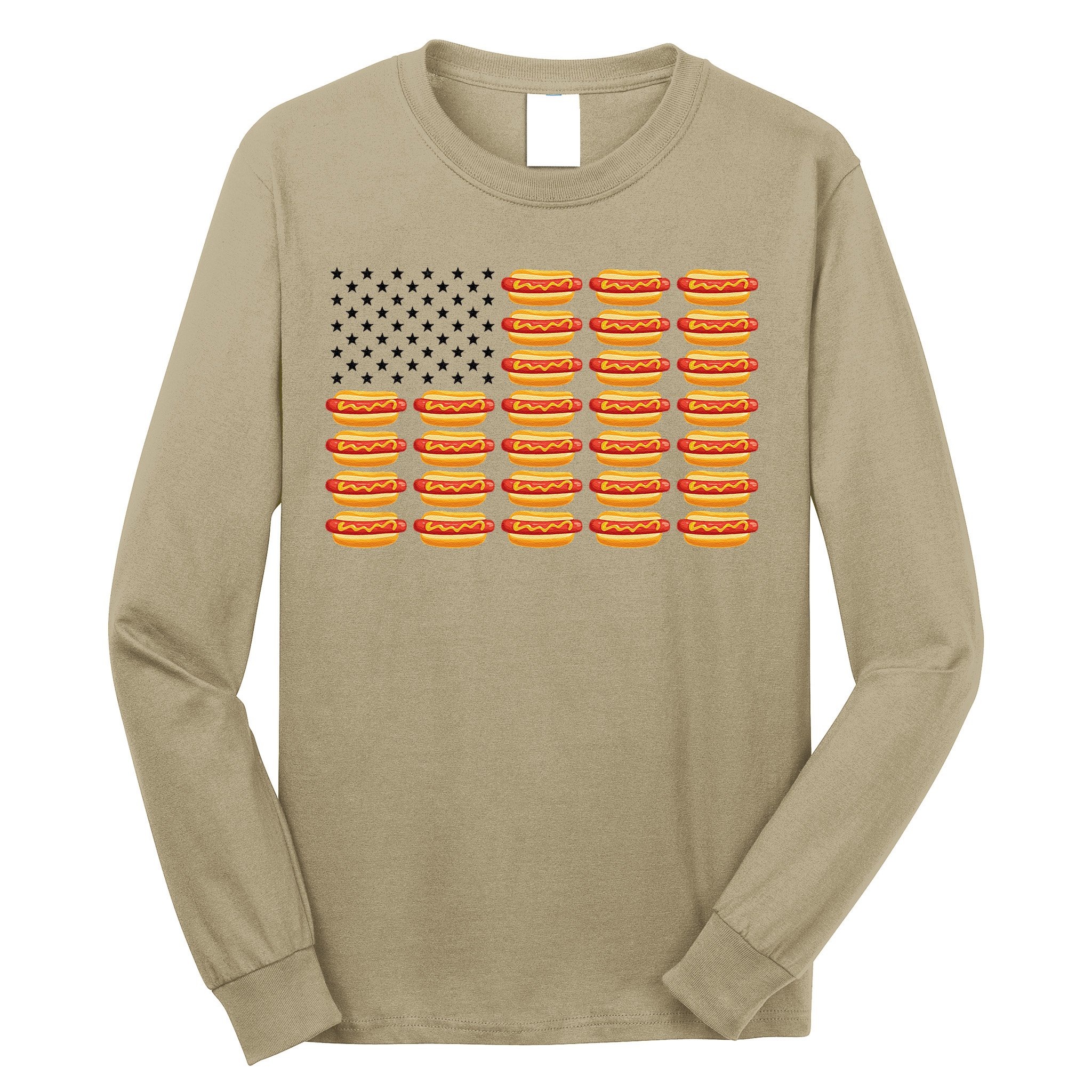 Hot Dog American Flag July 4th Patriotic Summer BBQ Funny Long Sleeve Shirt