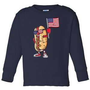 Hot Dog American Flag July 4th Patriotic Summer USA Funny Gift Toddler Long Sleeve Shirt