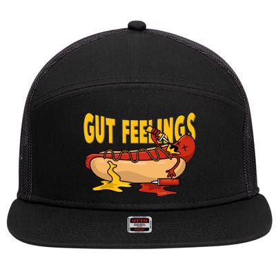 Hot Dog And Bun Gut Feelings Funny Sausage Food Coma Gift 7 Panel Mesh Trucker Snapback Hat