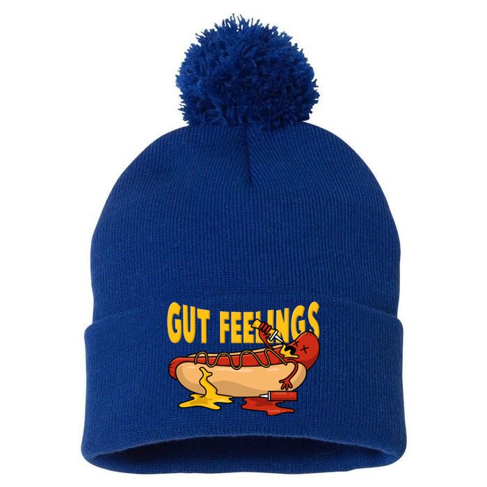 Hot Dog And Bun Gut Feelings Funny Sausage Food Coma Gift Pom Pom 12in Knit Beanie