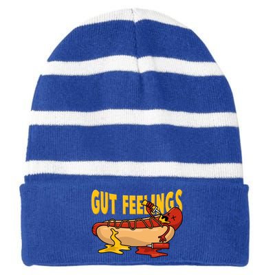 Hot Dog And Bun Gut Feelings Funny Sausage Food Coma Gift Striped Beanie with Solid Band