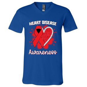 Heart Disease Awareness I Wear Red To Fight Heart Disease Gift V-Neck T-Shirt