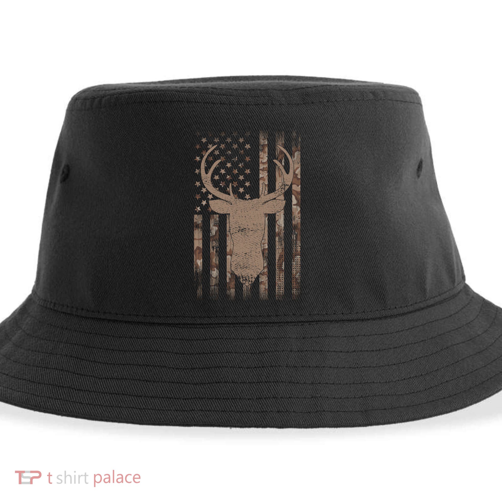 Hunting Deer American Flag Camo Hunter Buck Usa Camouflage Meaningful Gift Sustainable Bucket Hat