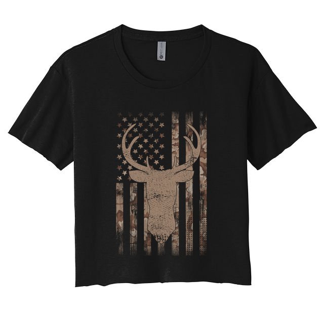 Hunting Deer American Flag Camo Hunter Buck Usa Camouflage Meaningful Gift Crop Top