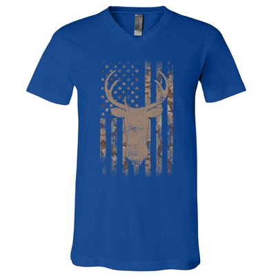 Hunting Deer American Flag Camo Hunter Buck Usa Camouflage Meaningful Gift V-Neck T-Shirt