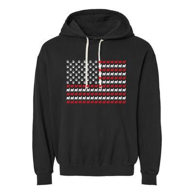 Husky Dog American Flag Patriotic 4th Of July Garment-Dyed Fleece Hoodie