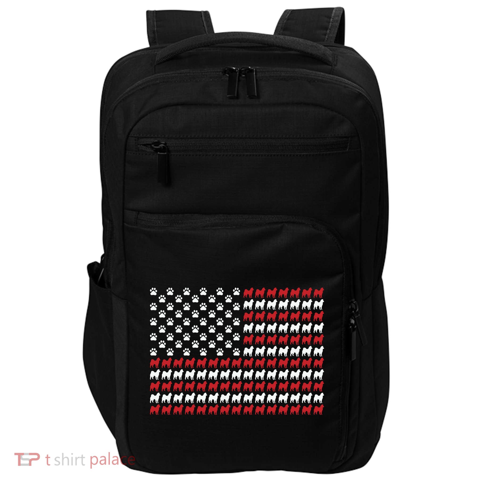 Husky Dog American Flag Patriotic 4th Of July Impact Tech Backpack
