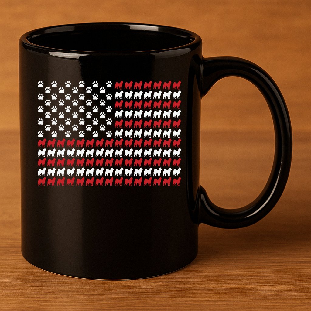 Husky Dog American Flag Patriotic 4th Of July 11oz C Handle Ceramic Mug