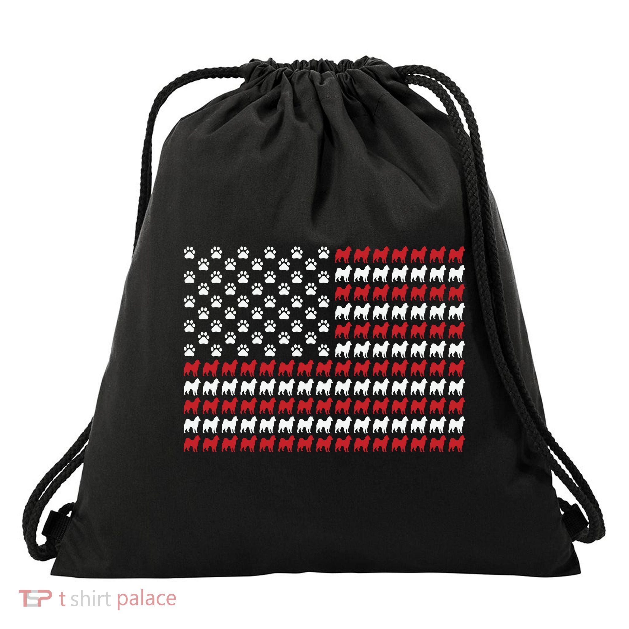 Husky Dog American Flag Patriotic 4th Of July Drawstring Bag
