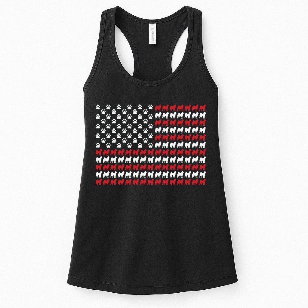 Husky Dog American Flag Patriotic 4th Of July Womens Tank Top