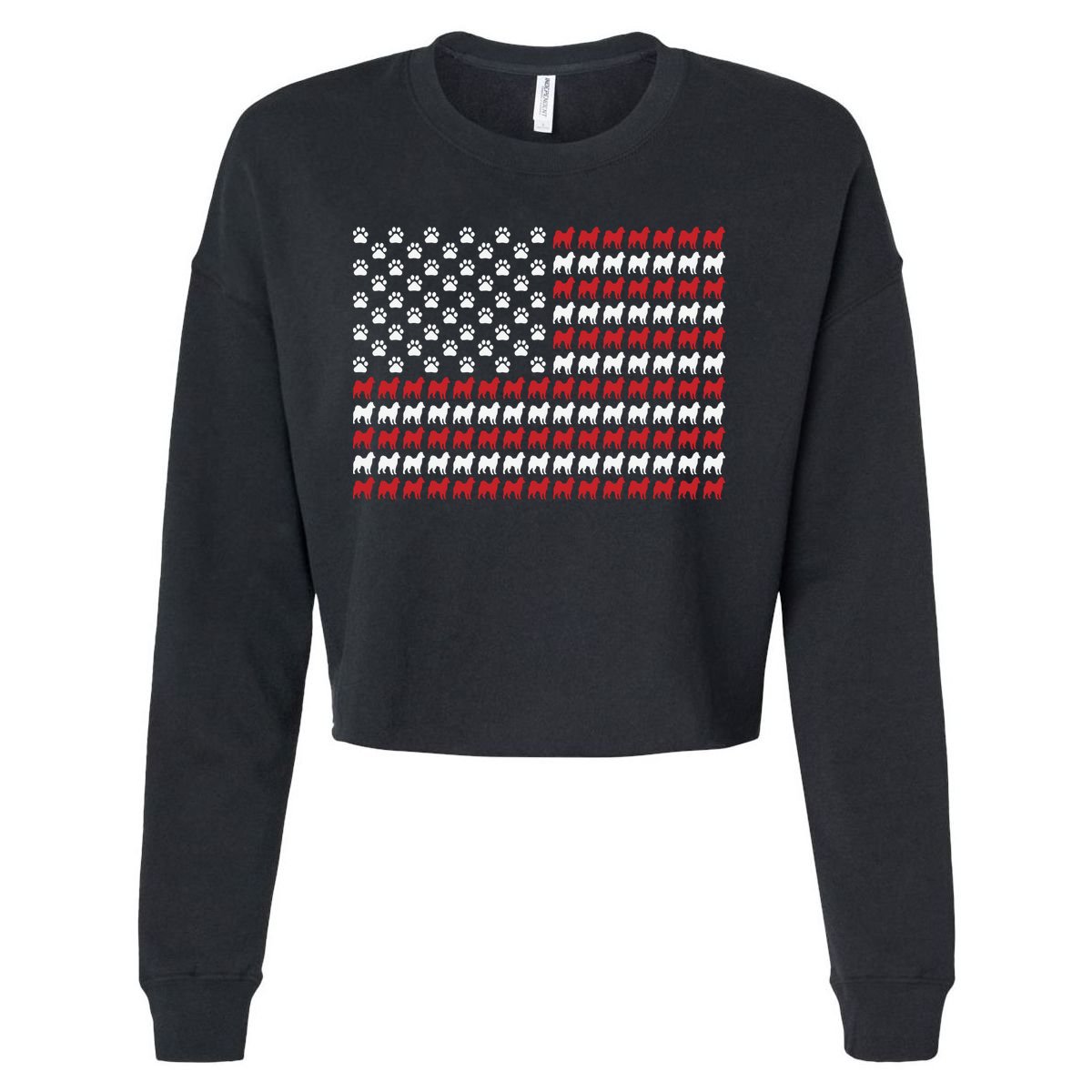 Husky Dog American Flag Patriotic 4th Of July Cropped Pullover Crew