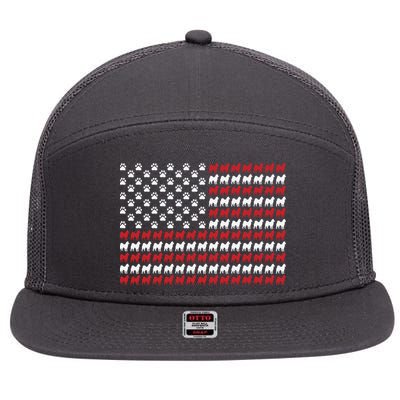 Husky Dog American Flag Patriotic 4th Of July 7 Panel Mesh Trucker Snapback Hat