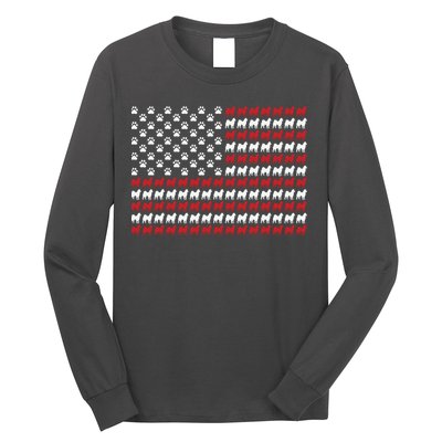 Husky Dog American Flag Patriotic 4th Of July Long Sleeve Shirt
