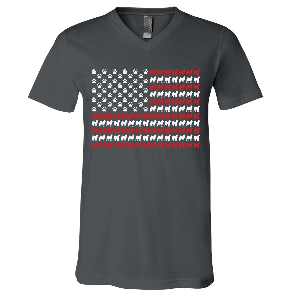 Husky Dog American Flag Patriotic 4th Of July V-Neck T-Shirt