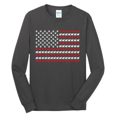 Husky Dog American Flag Patriotic 4th Of July Tall Long Sleeve T-Shirt