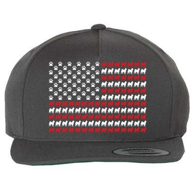 Husky Dog American Flag Patriotic 4th Of July Wool Snapback Cap