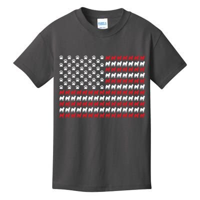 Husky Dog American Flag Patriotic 4th Of July Kids T-Shirt