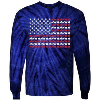 Husky Dog American Flag Patriotic 4th Of July Tie-Dye Long Sleeve Shirt