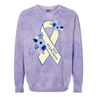 Hip Dysplasia Awareness Floral Blue White Ribbon Pocket Size Colorblast Crewneck Sweatshirt