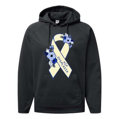 Hip Dysplasia Awareness Floral Blue White Ribbon Pocket Size Performance Fleece Hoodie