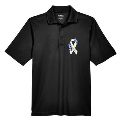 Hip Dysplasia Awareness Floral Blue White Ribbon Pocket Size Men's Origin Performance Pique Polo