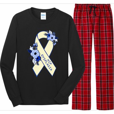 Hip Dysplasia Awareness Floral Blue White Ribbon Pocket Size Long Sleeve Pajama Set