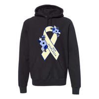 Hip Dysplasia Awareness Floral Blue White Ribbon Pocket Size Premium Hoodie