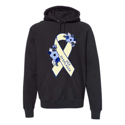 Hip Dysplasia Awareness Floral Blue White Ribbon Pocket Size Premium Hoodie