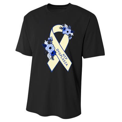 Hip Dysplasia Awareness Floral Blue White Ribbon Pocket Size Performance Sprint T-Shirt