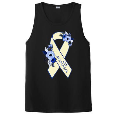 Hip Dysplasia Awareness Floral Blue White Ribbon Pocket Size PosiCharge Competitor Tank