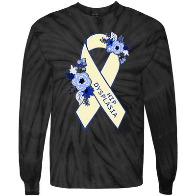 Hip Dysplasia Awareness Floral Blue White Ribbon Pocket Size Tie-Dye Long Sleeve Shirt