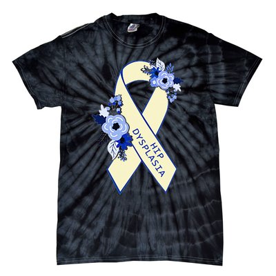 Hip Dysplasia Awareness Floral Blue White Ribbon Pocket Size Tie-Dye T-Shirt