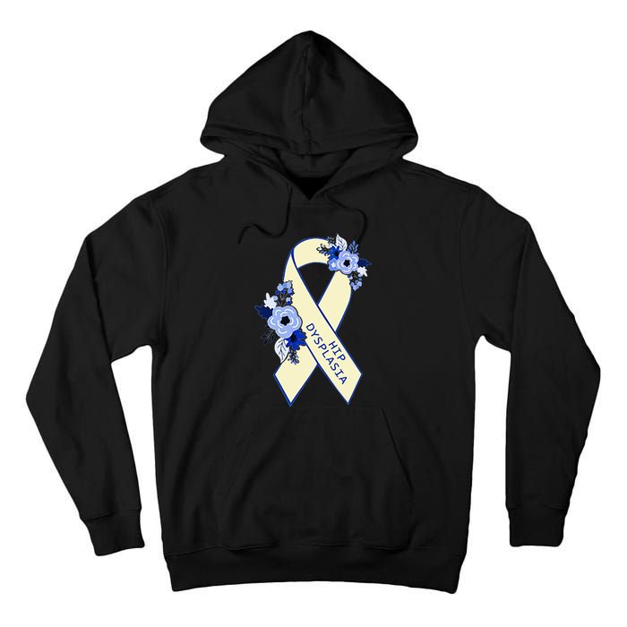 Hip Dysplasia Awareness Floral Blue White Ribbon Pocket Size Tall Hoodie