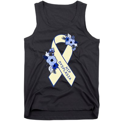 Hip Dysplasia Awareness Floral Blue White Ribbon Pocket Size Tank Top