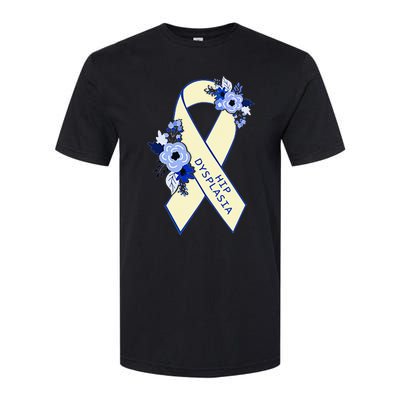 Hip Dysplasia Awareness Floral Blue White Ribbon Pocket Size Softstyle CVC T-Shirt