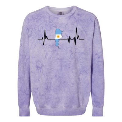 Heartbeat Design Argentinian Flag Argentina Funny Gift Colorblast Crewneck Sweatshirt