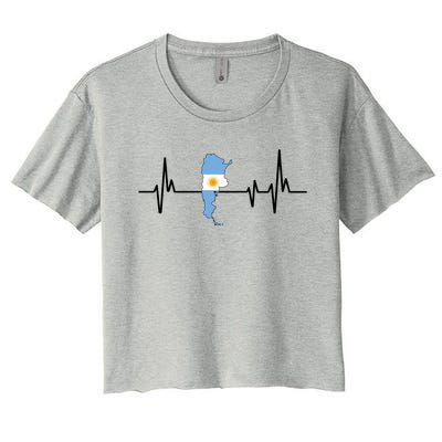 Heartbeat Design Argentinian Flag Argentina Funny Gift Women's Crop Top Tee