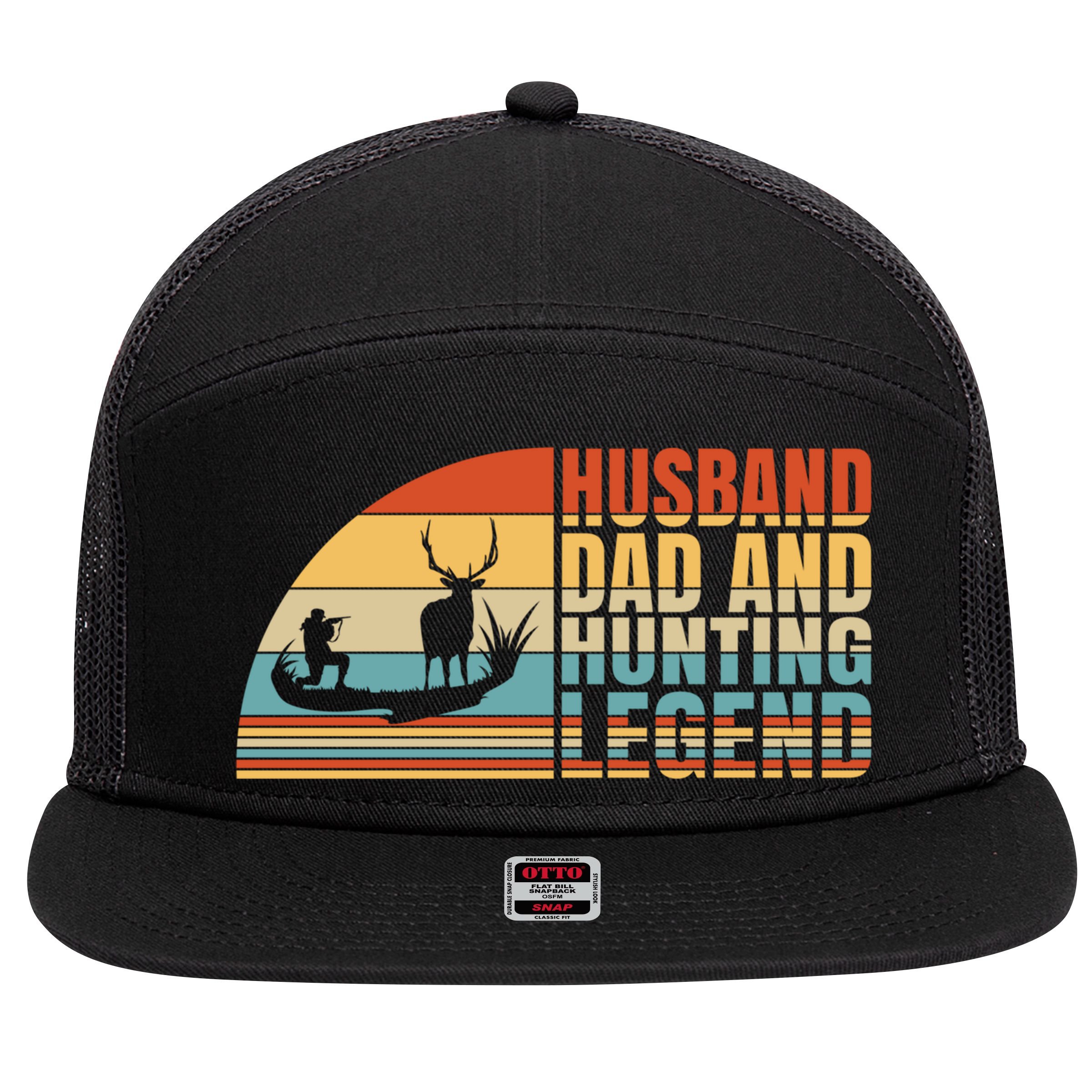 Husband Dad And Hunting Legend Deer Hunting Dad Gift 7 Panel Mesh Trucker Snapback Hat