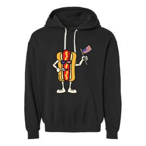 Hot Dog American Flag July 4th Patriotic Garment-Dyed Fleece Hoodie