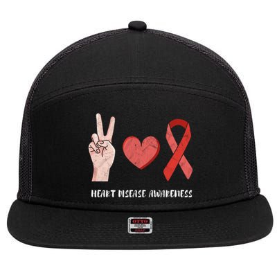 Heart Disease Awareness Month Peace Love Hope Heart Health Funny Gift 7 Panel Mesh Trucker Snapback Hat