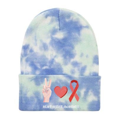 Heart Disease Awareness Month Peace Love Hope Heart Health Funny Gift Tie Dye 12in Knit Beanie